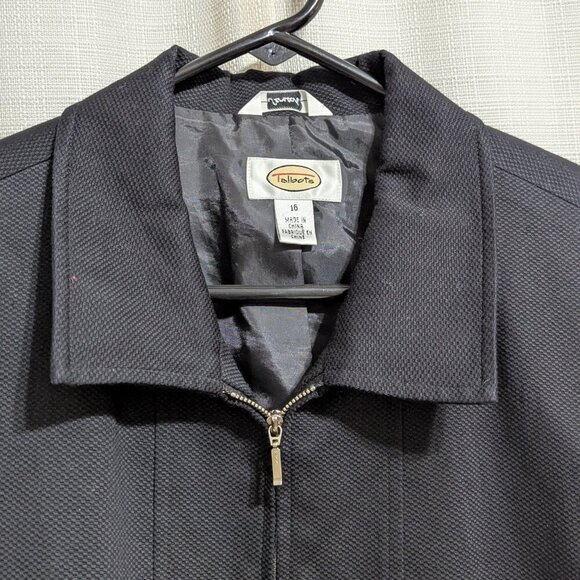Talbots Women's Jacket Blazer Lined Black Zip up Stretch Size 16 Cotton Formal - Picture 2 of 8